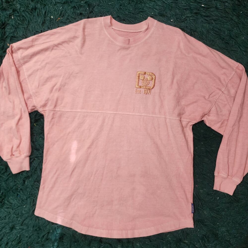 Disney World Pink Spirit Jersey Glitter Logo Long Sleeve Sz S